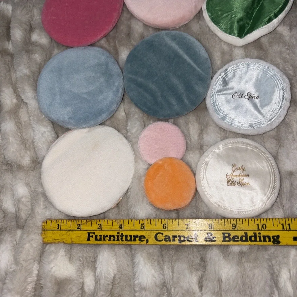 Lot Of Vintage Powder Puffs Cosmetic Pads Various Sizes and Colors